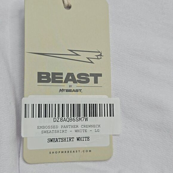 683 NWT MR BEAST EMBOSSED PANTHER CREWNECK SWEATSHIRT - WHITE LARGE - Picture 5 of 9
